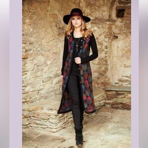 MILLMA BOLIVIA Alpaca Colorful Geometric Print Long Vest Cardigan Duster Flawed
